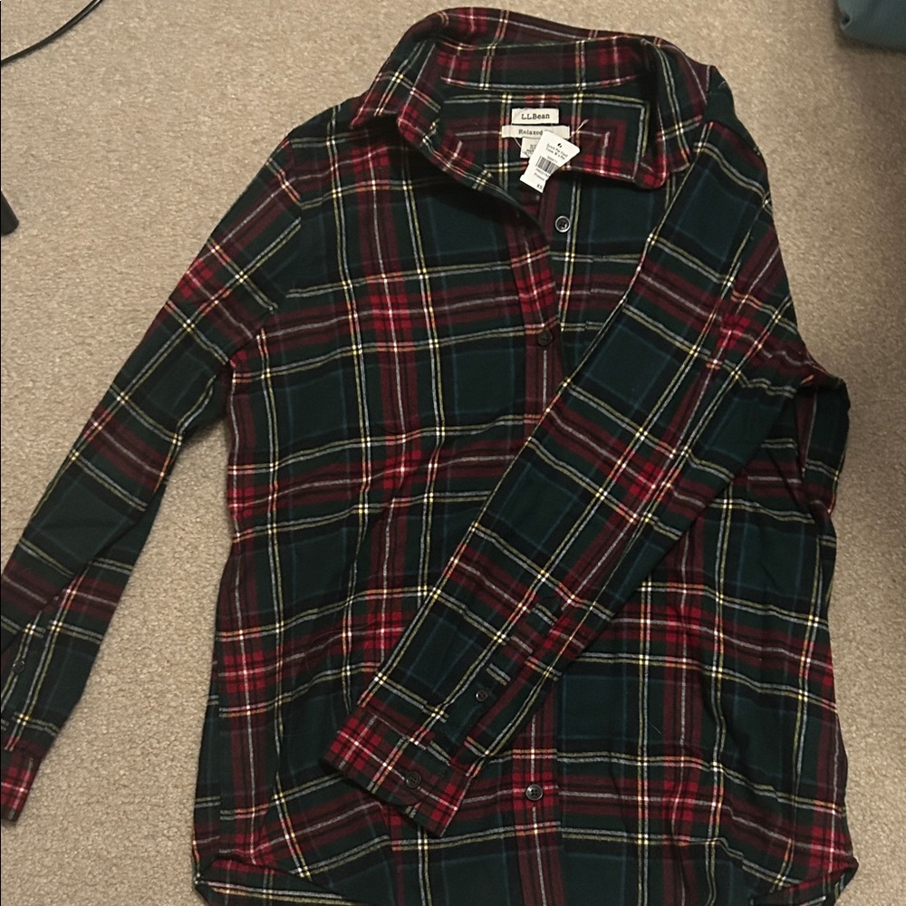 L.L. Bean Plaid Button Down Shirt - Red, Green, and Yellow